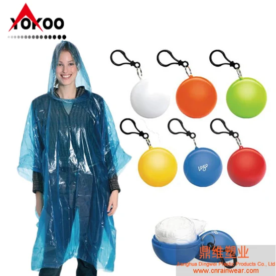 Einweg-Poncho-Regenmantel mit Schlüsselanhänger-Ball für Werbezwecke